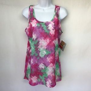 REEBOX Tank Pink Green Geo Print Athletic Fit Med